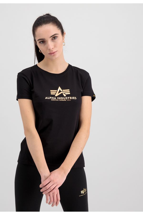 Alpha Industries Maglietta Basic Wmn – T-shirt Donna In Cotone Pettinato Con Stampa Foil Metallica, Vestibilità Regolare